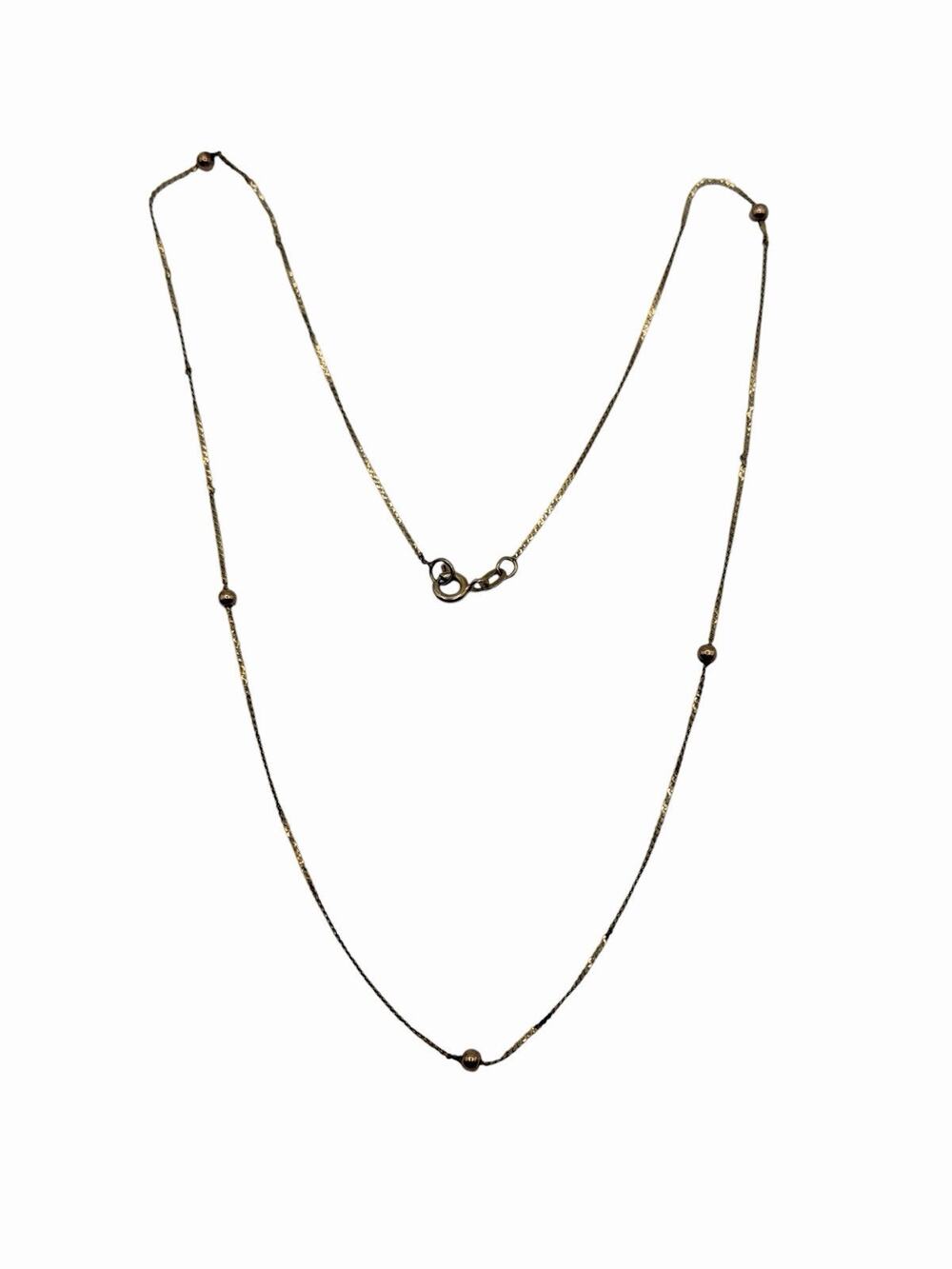 Vintage 14K Yellow Gold Long Station Bead Chain Necklace 1.50g Delicate